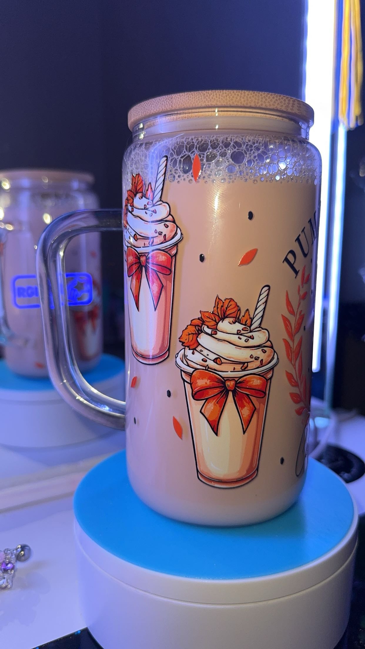 Pumpkin Spice Coffee Club 16 oz Glass with Handle