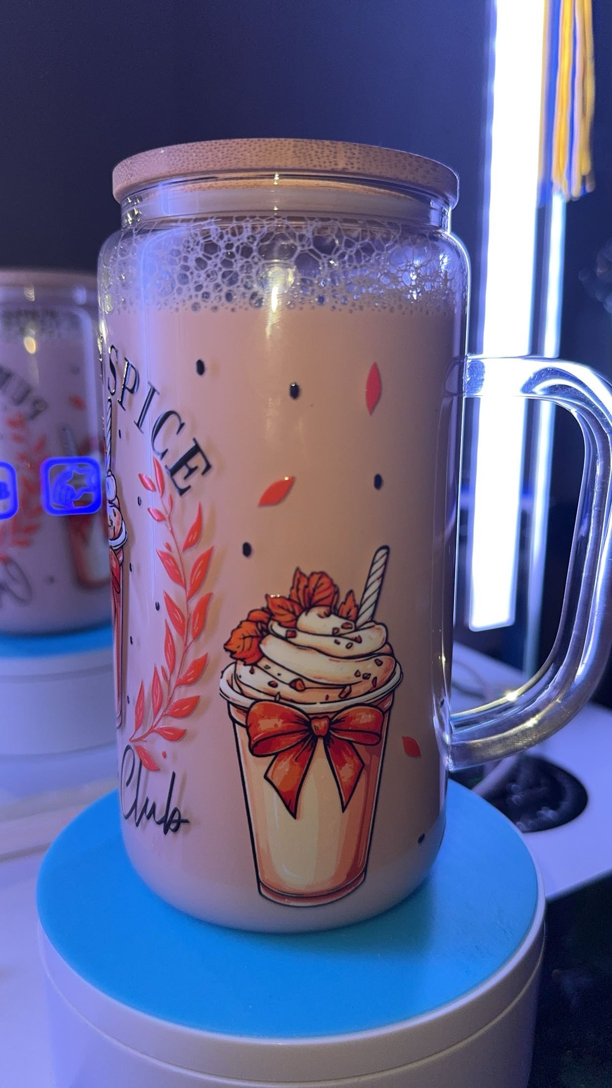 Pumpkin Spice Coffee Club 16 oz Glass with Handle