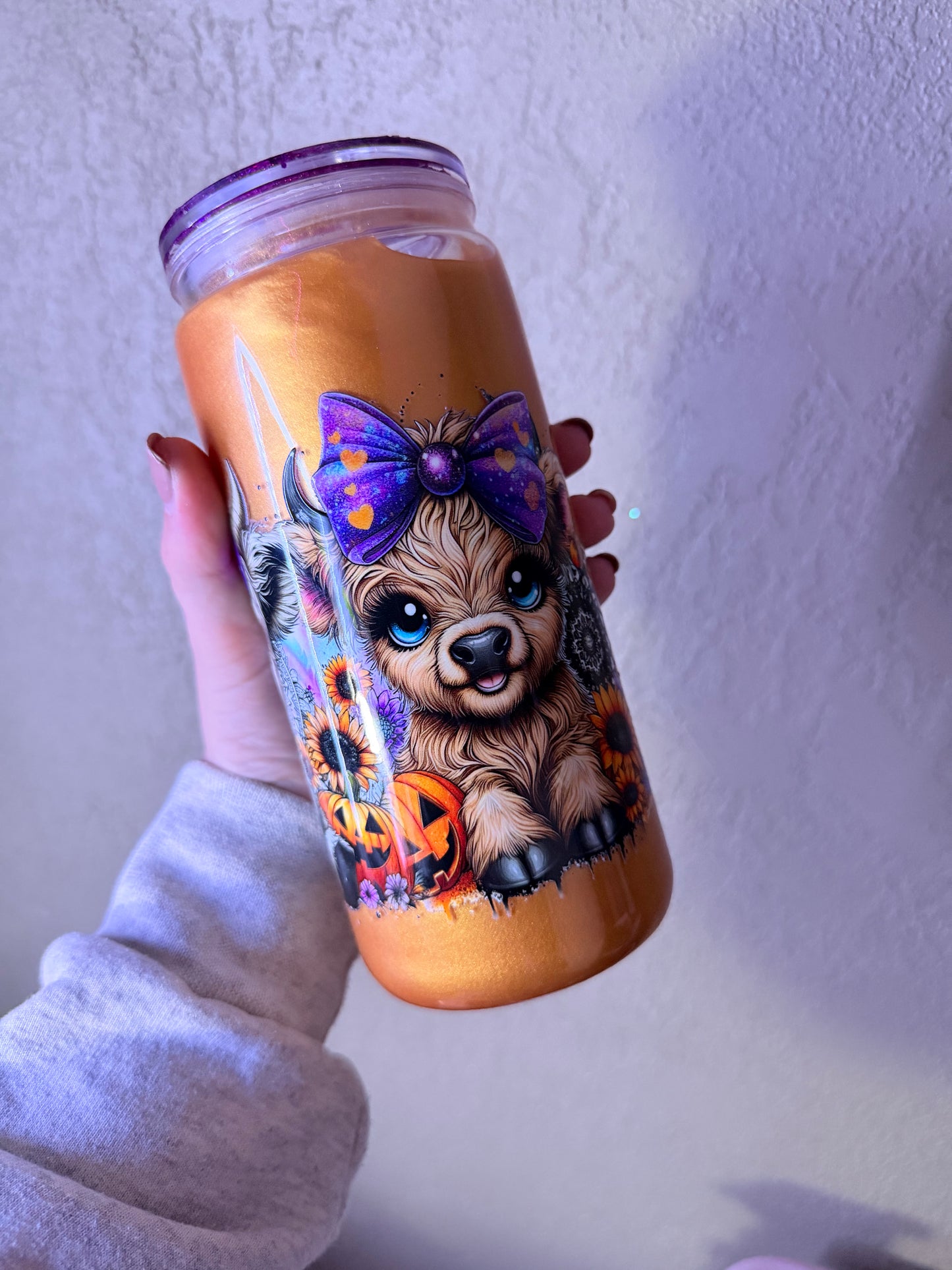 20 oz Acrylic Highland Cow Halloween Decorated Lid PREMADE