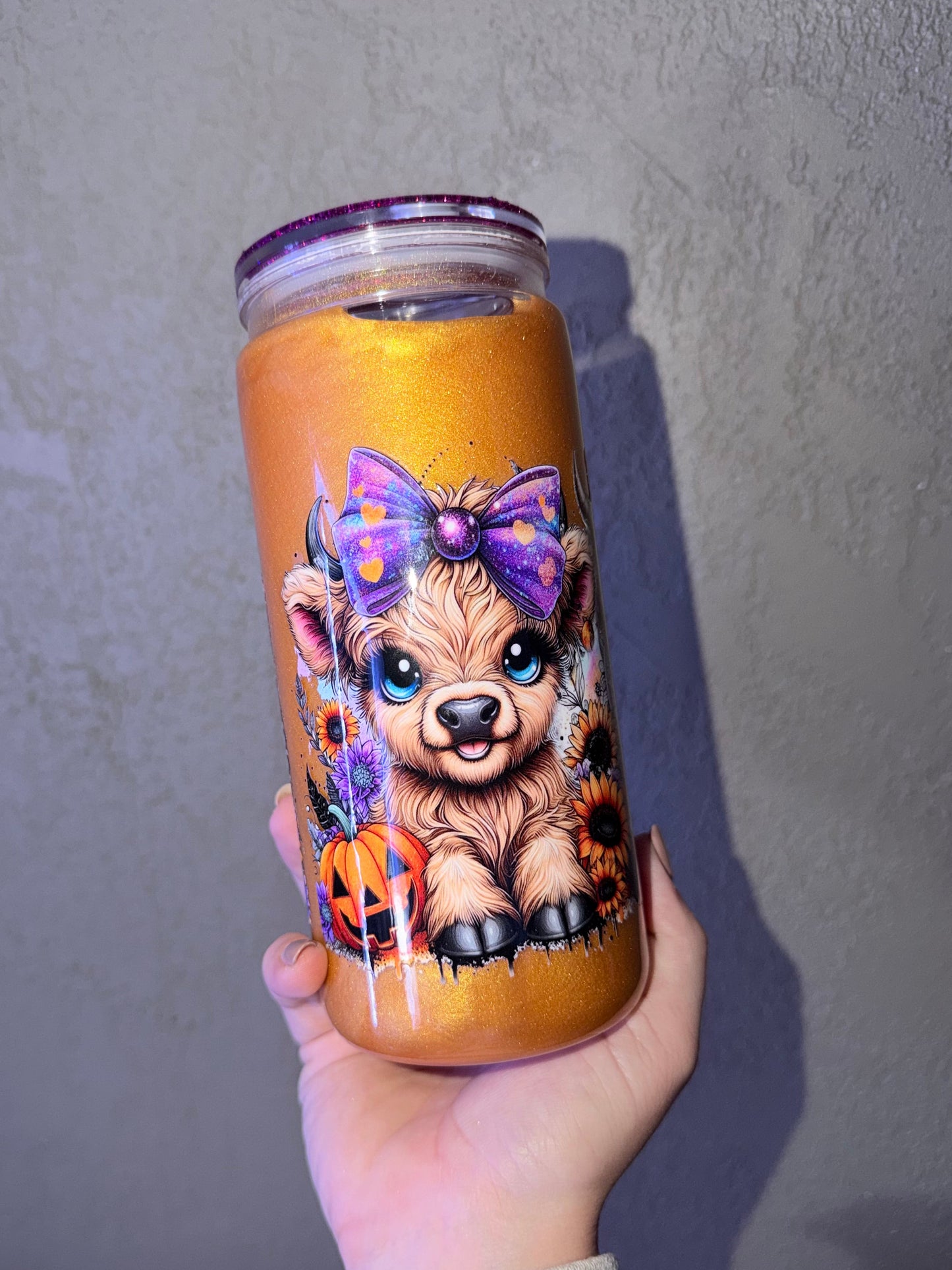 20 oz Acrylic Highland Cow Halloween Decorated Lid PREMADE