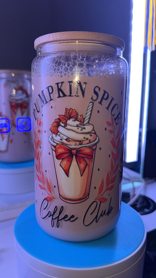 Pumpkin Spice Coffee Club 16 oz Glass with Handle