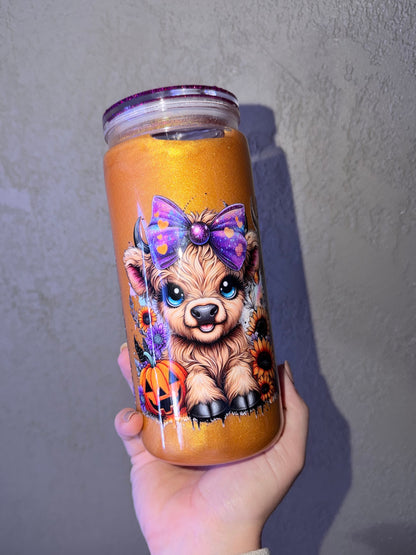 20 oz Acrylic Highland Cow Halloween Decorated Lid PREMADE